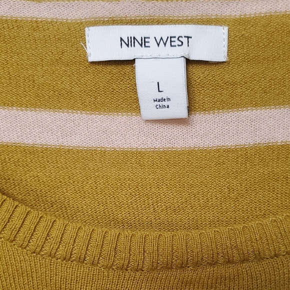 Nine West Yellow and White Striped Crew Neck Sweater - Picture 4 of 6